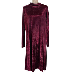 MoaMoa Elegant Velvet Womens 2XL Burgundy Refined Back Keyhole Midi Lux Dress